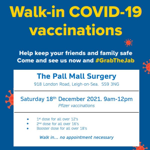Image of Walk-in COVID-19 Vaccinations - 18th December 2021 - 09:00am to 12:00pm